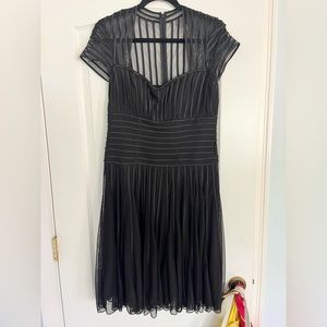 Mesh stripe textured black dress